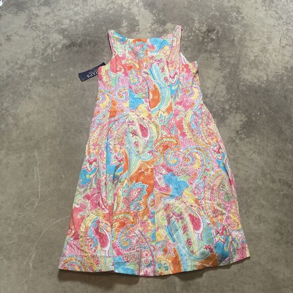 Chaps Dress Womens 14 P Paisley Sleeveless Fit Flare Scoopneck Colorful - Picture 6 of 10